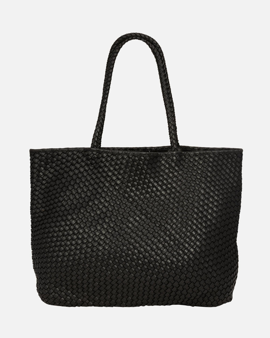 Woven Leather Tote Bag - Black