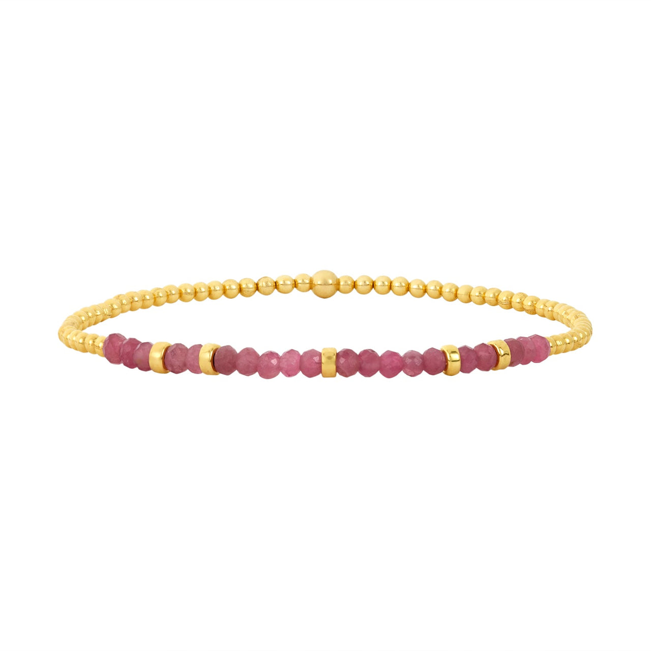 2mm Gold and Pink Tourmaline Beaded Bracelet