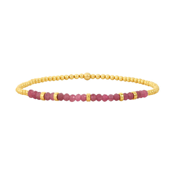 2mm Gold and Pink Tourmaline Beaded Bracelet