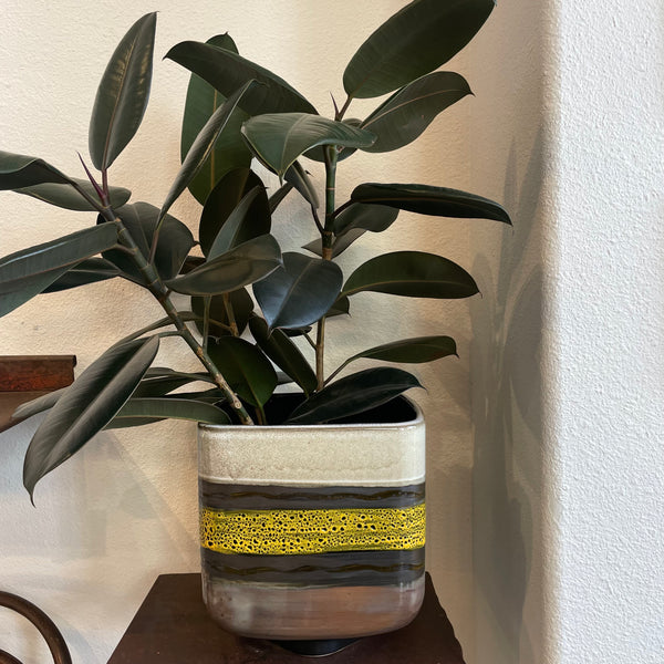 Stoneware Planter - Charcoal and Chartreuse