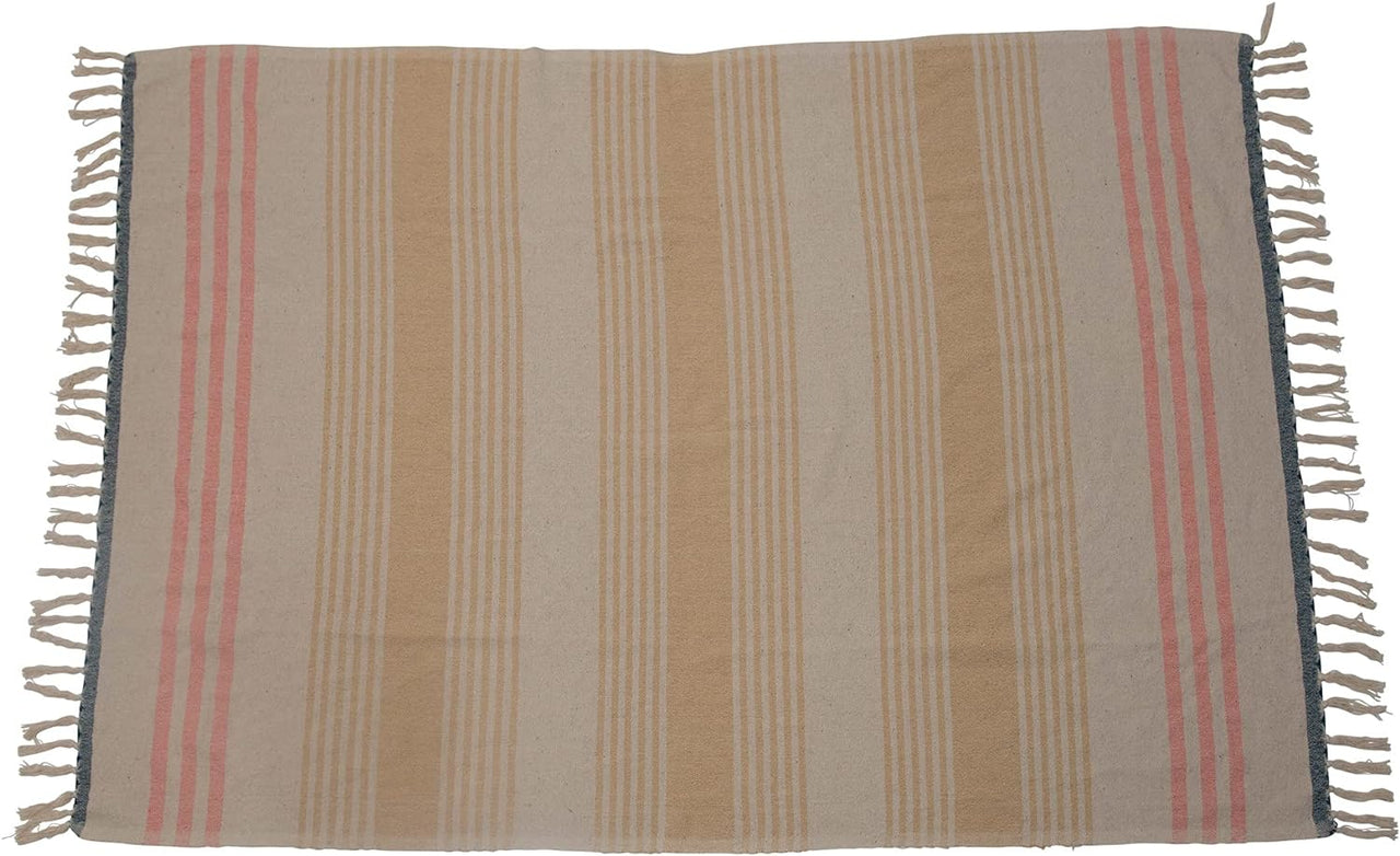 Woven Recycled Throw with Yellow and Pink Stripes