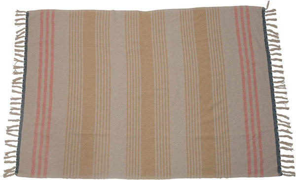 Woven Recycled Throw with Yellow and Pink Stripes
