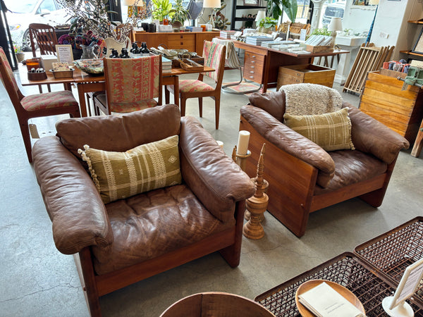 Danish Vintage Leather Lounge Arm Chairs