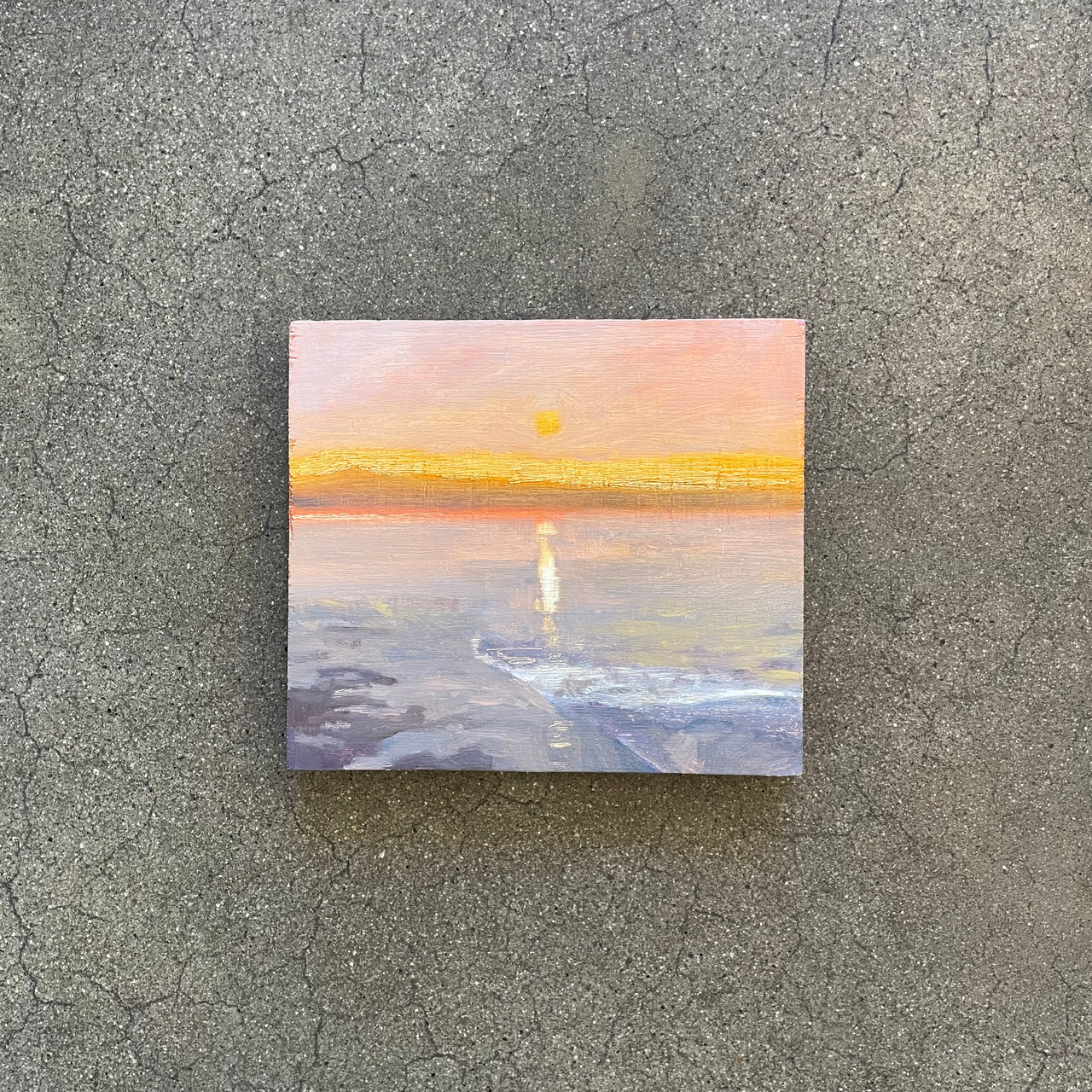 Sunset Reflection Painting on Lacewood