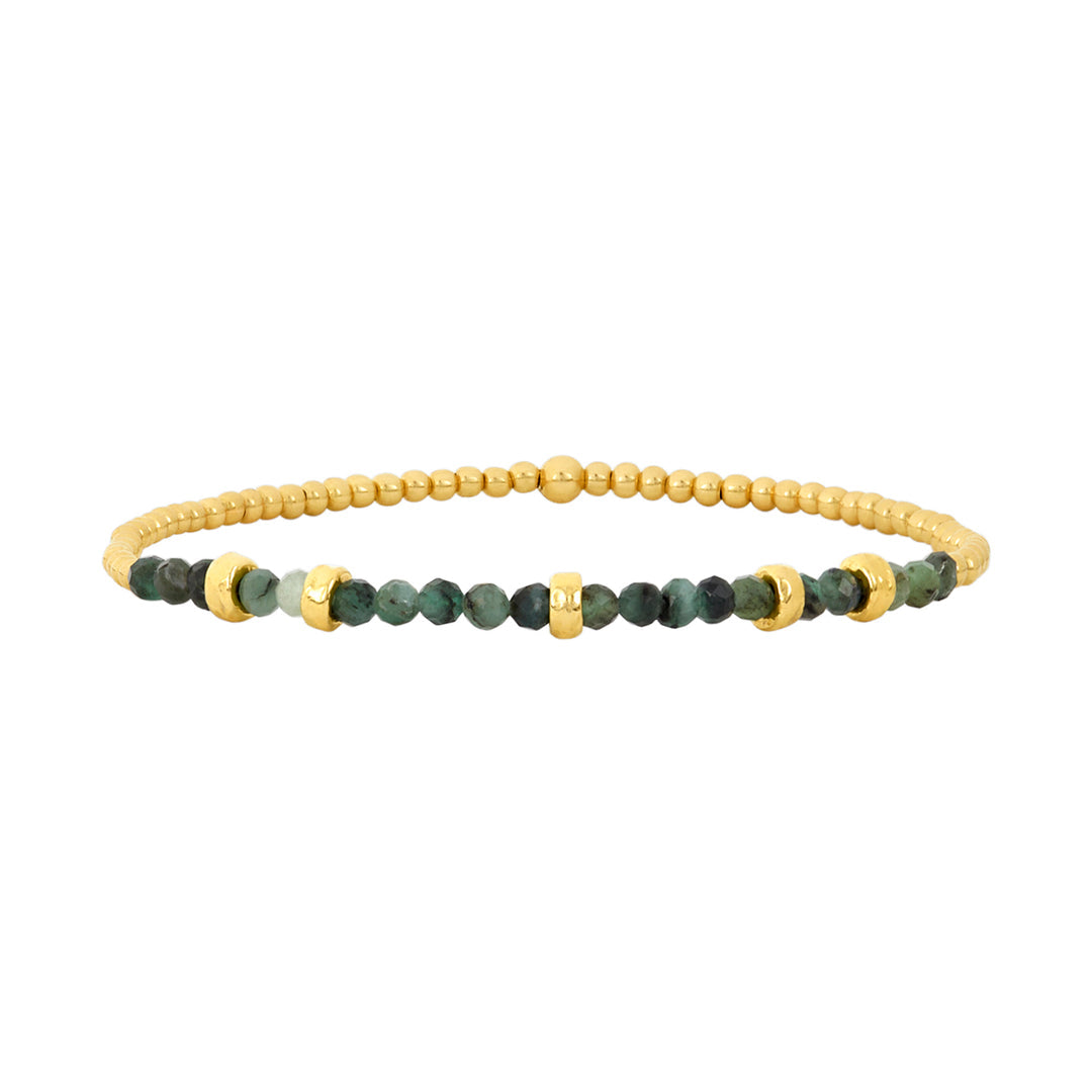 2mm Gold and Emerald Beaded Bracelet