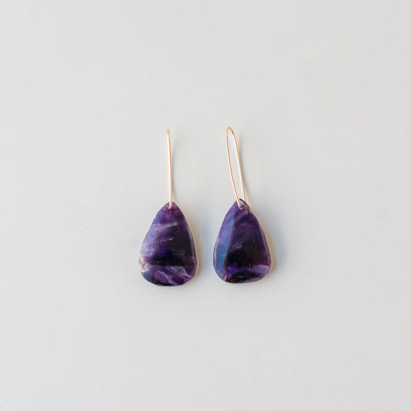 Amethyst Slice Stone Earrings