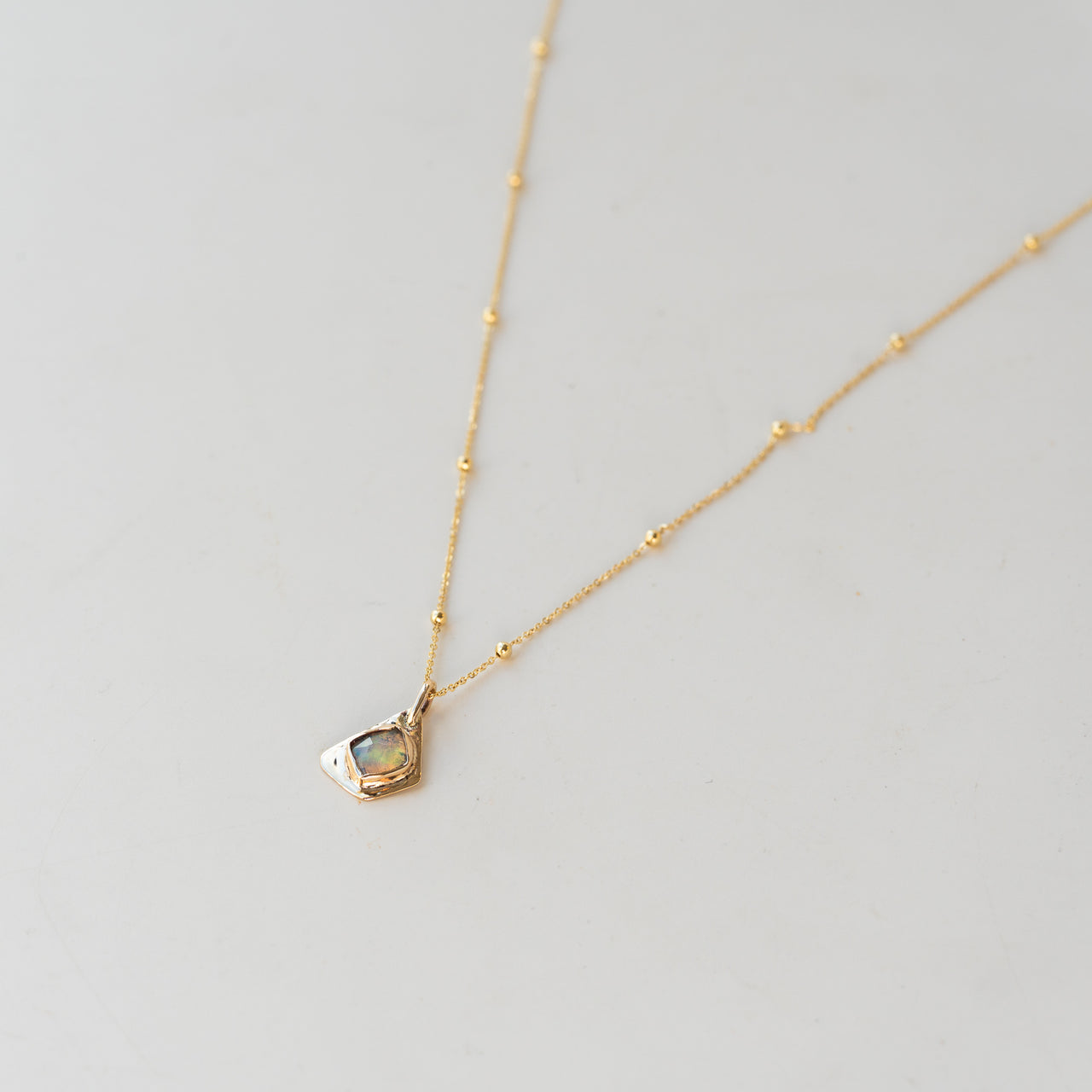 Asymmetrical Opal 14k Solid Gold Necklace