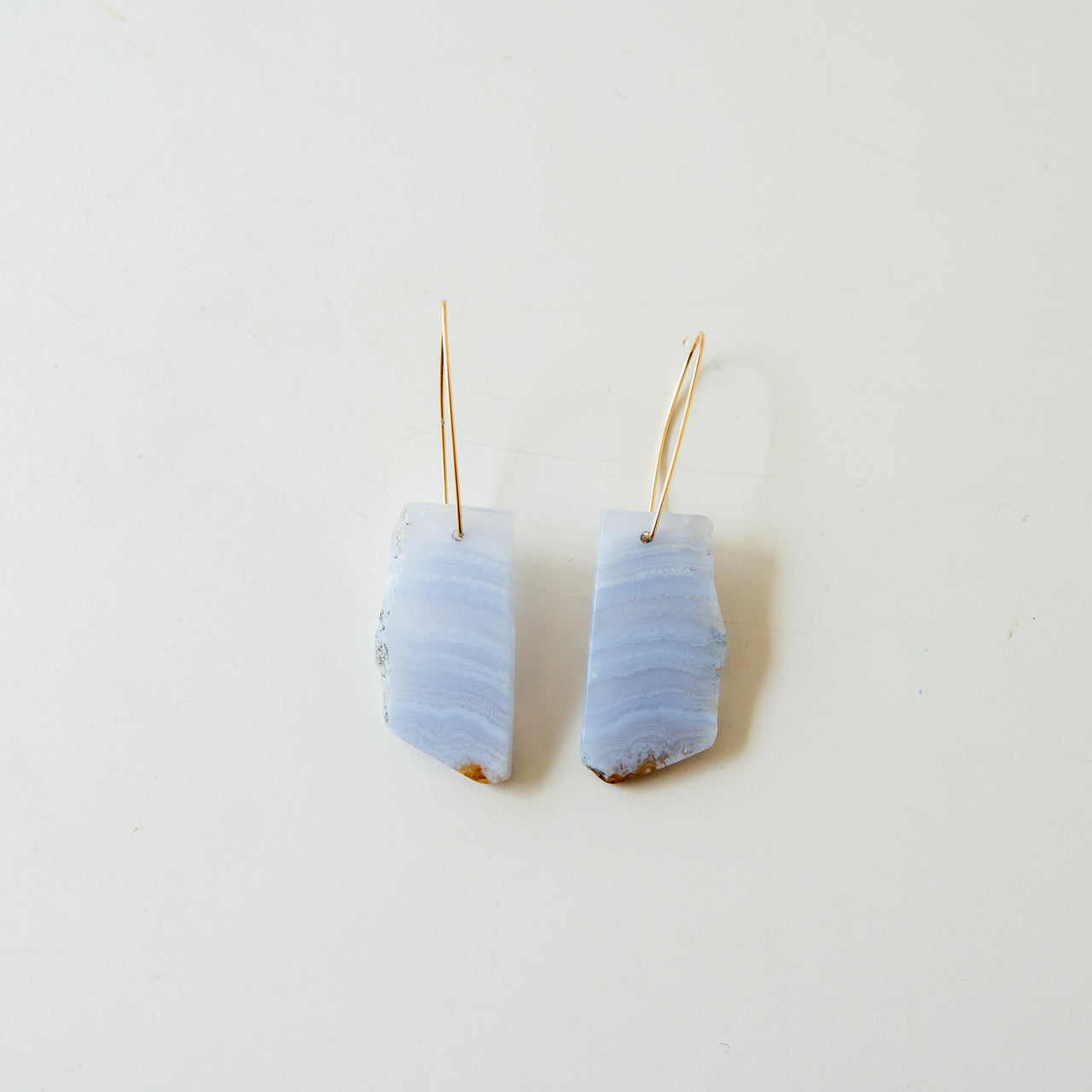 Blue Lace Agate Rectangular Sliced Stone Earrings