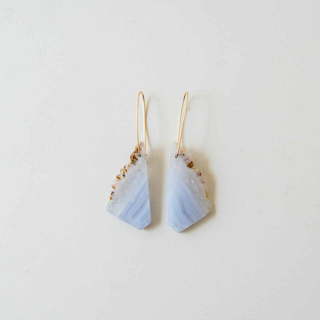 Blue Lace Agate Triangular Sliced Stone Earrings