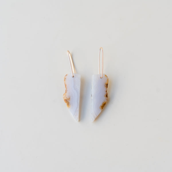 Blue Lace Agate Slice Stone Earrings