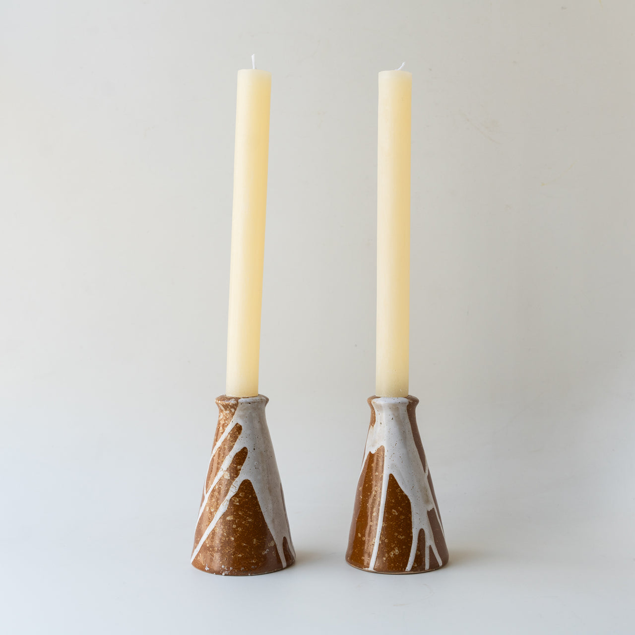 Brown Stoneware Taper Candle Holder