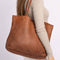 Woven Leather Tote Bag - Camel