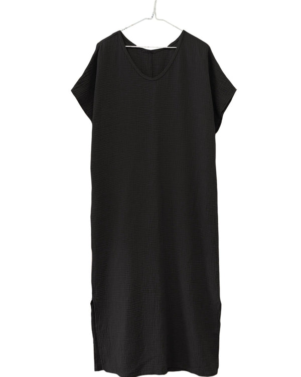 Organic Gauze Short Sleeve Dress - Black