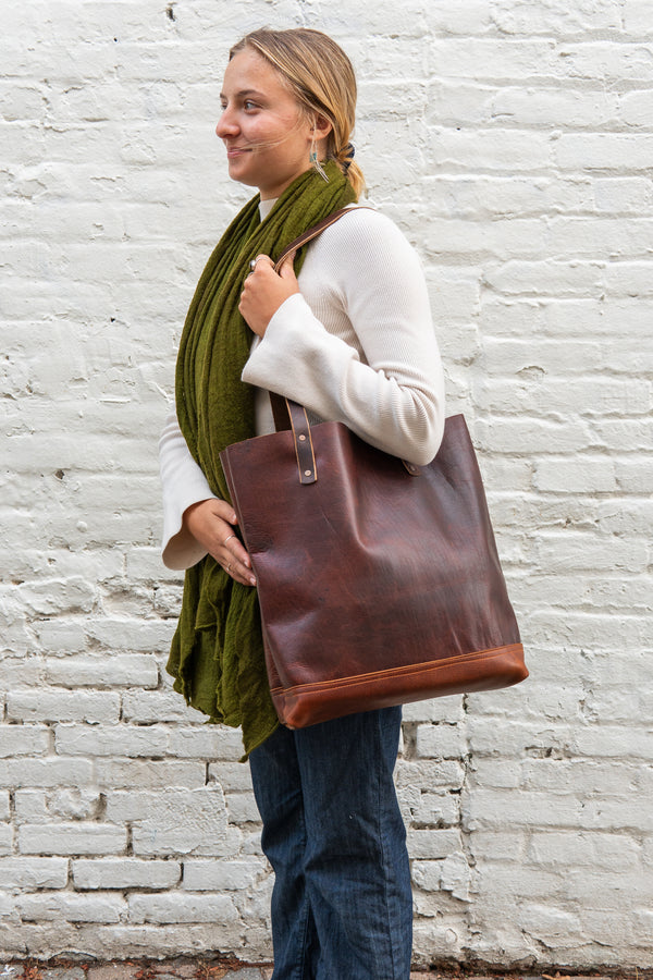 Red/Brown Large Leather Tote Bag