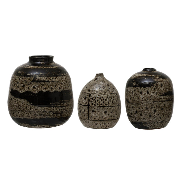 Terracotta Vases with Reactive Glaze, Brown tones