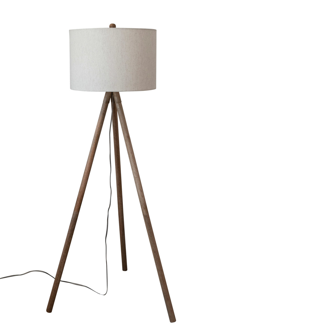 Wood Tripod Floor Lamp with Cotton Shade