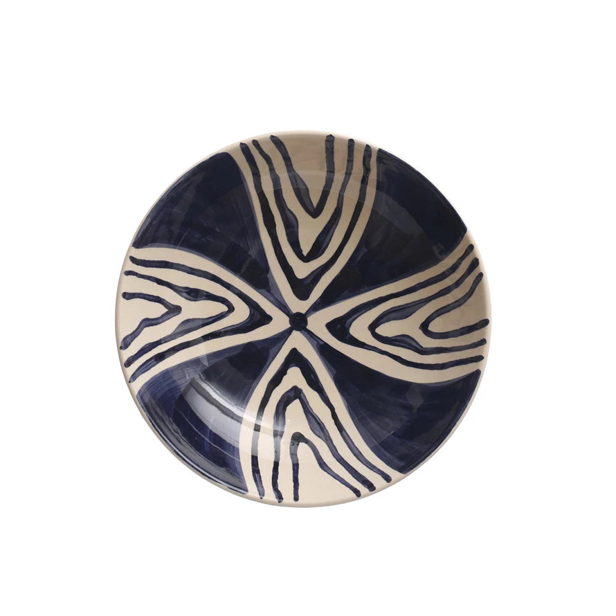 Hand-Painted Stoneware Serving Bowl-Blue and Cream