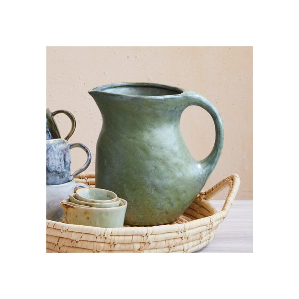 Reactive Glaze Stoneware Pitcher - Matte Teal