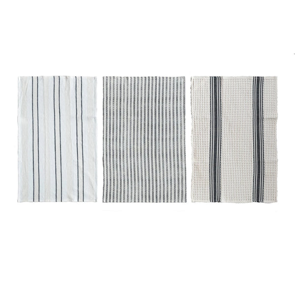 Woven Stripe Cotton Slub/Waffle Weave Tea Towels- 3 styles