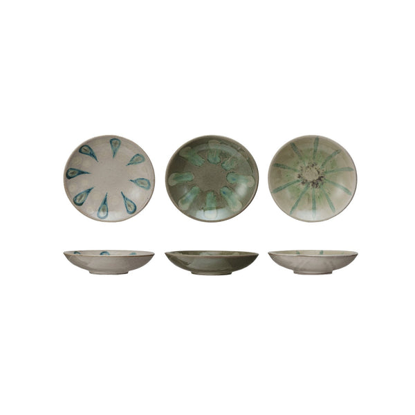 Hand-Painted Shoreline Stoneware Low Bowls-3 Designs