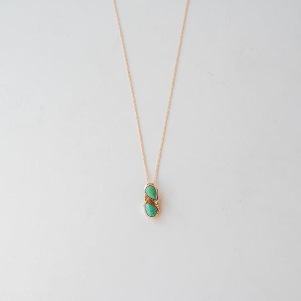 Dual Turquoise Solid 14k Gold Necklace