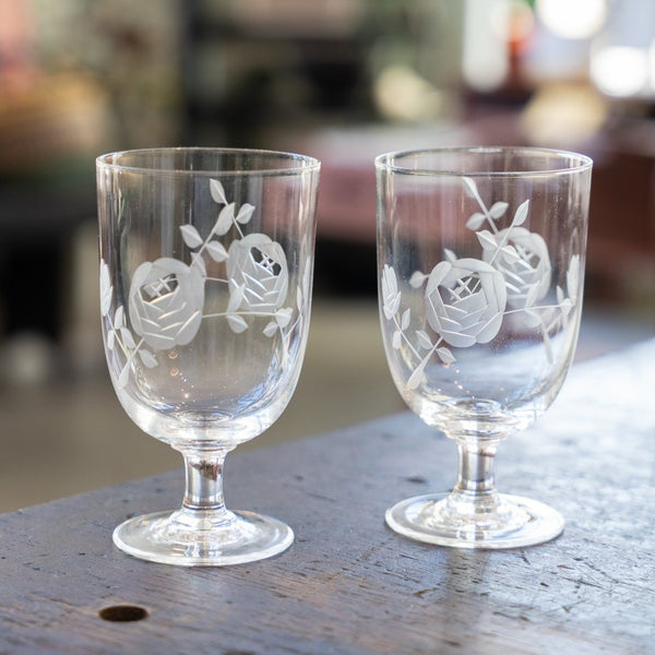 Etched Rose Wine Glasses (set of 6)