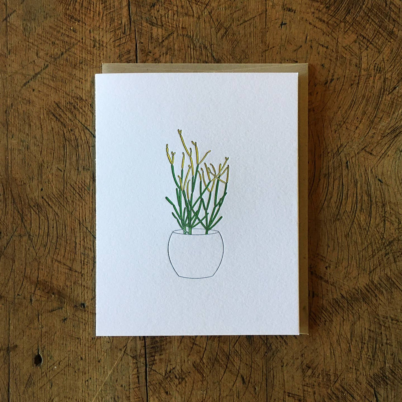 Pencil Cactus Green Bird Card