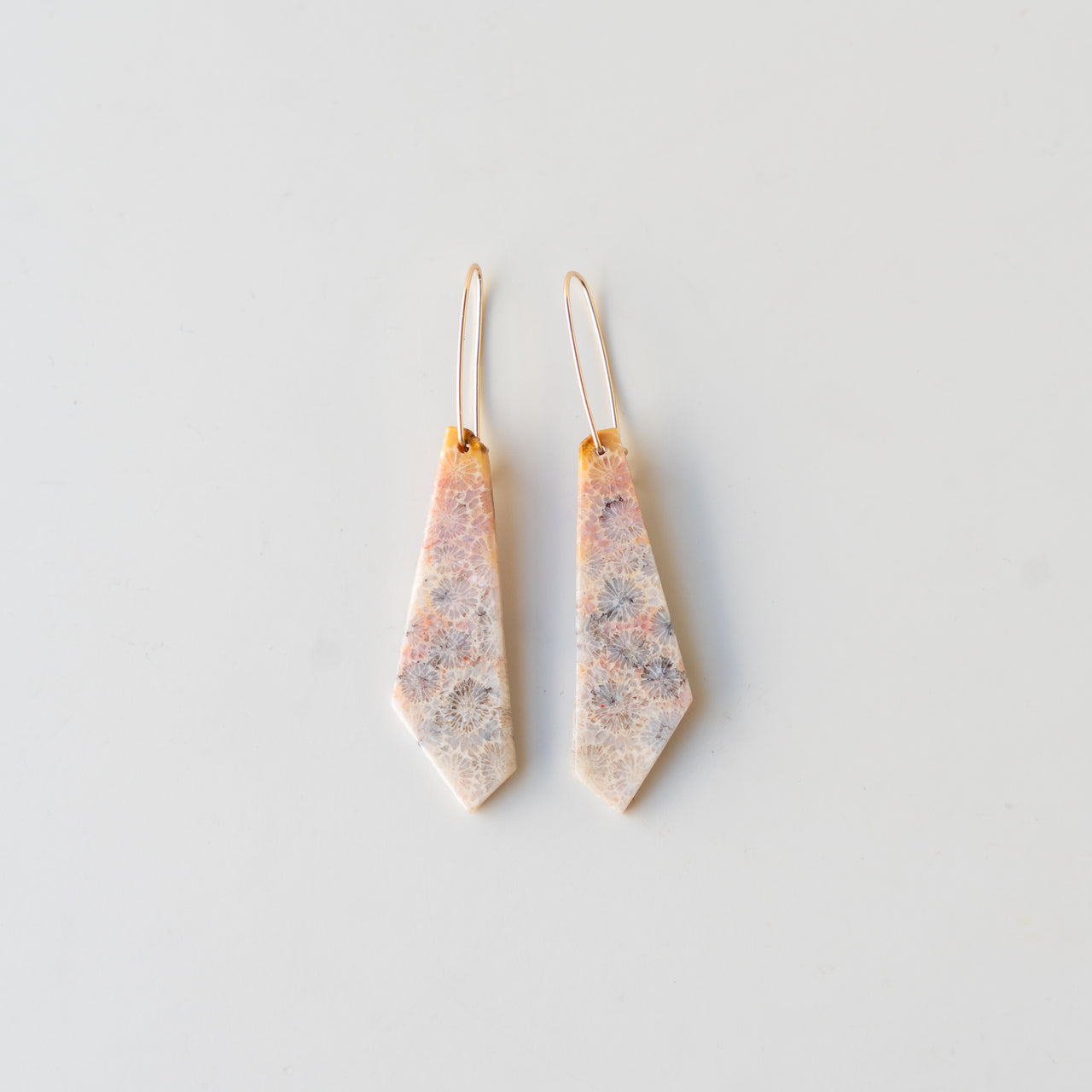 Fossil Coral Sliced Stone Earring