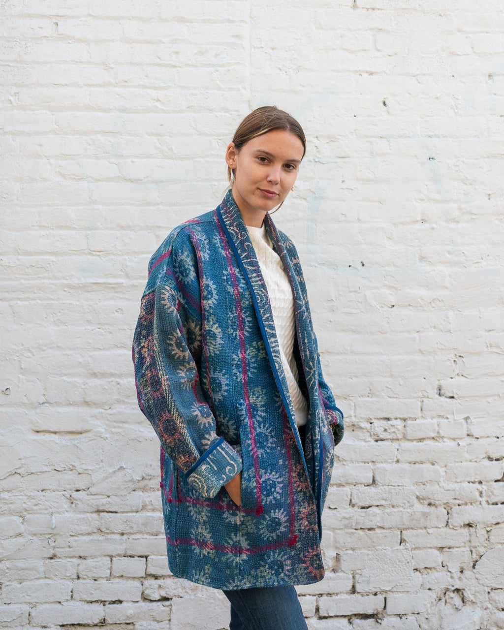 Sun Indigo Kantha Long Jacket