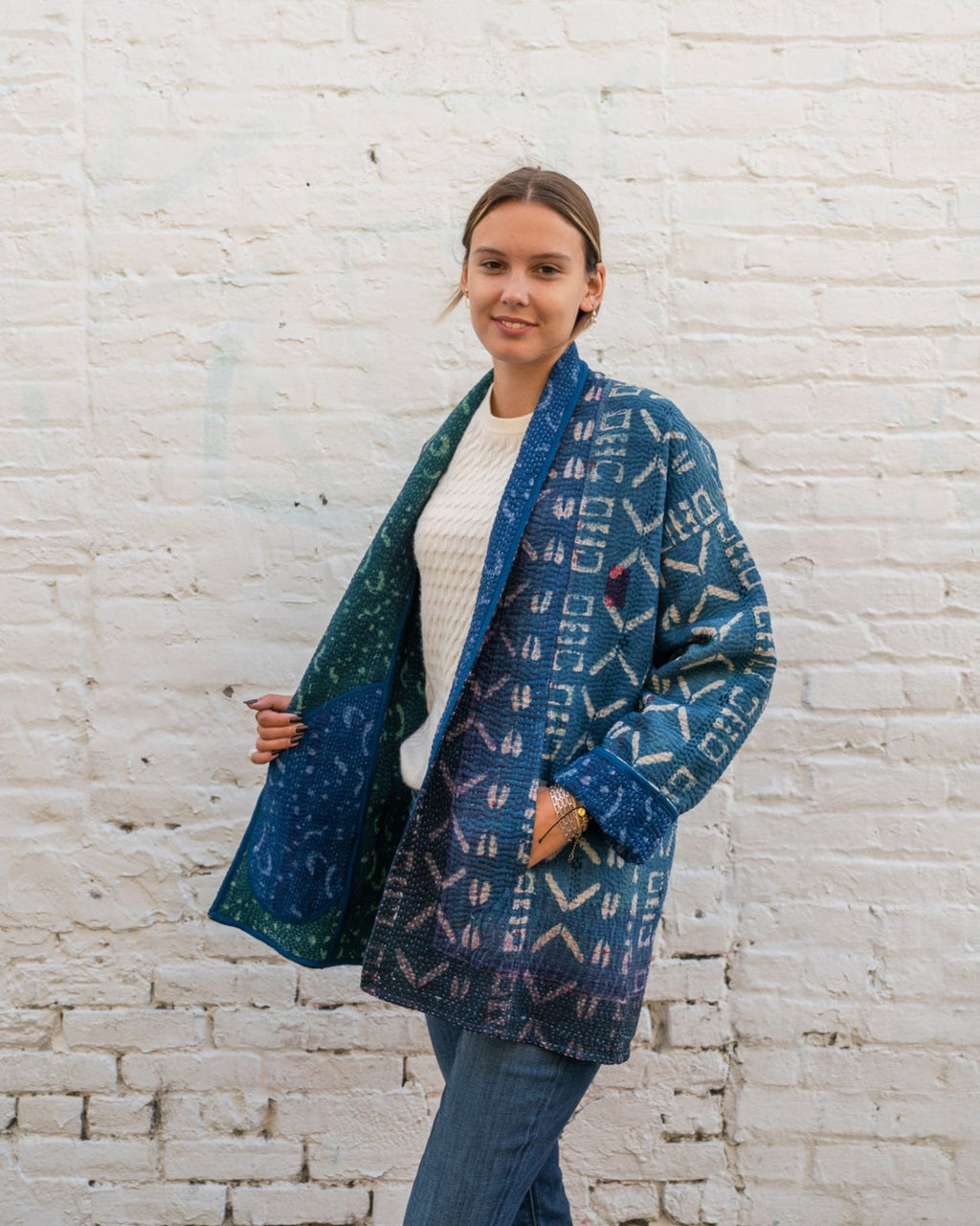 Small Patchwork Indigo Kantha Long Jacket