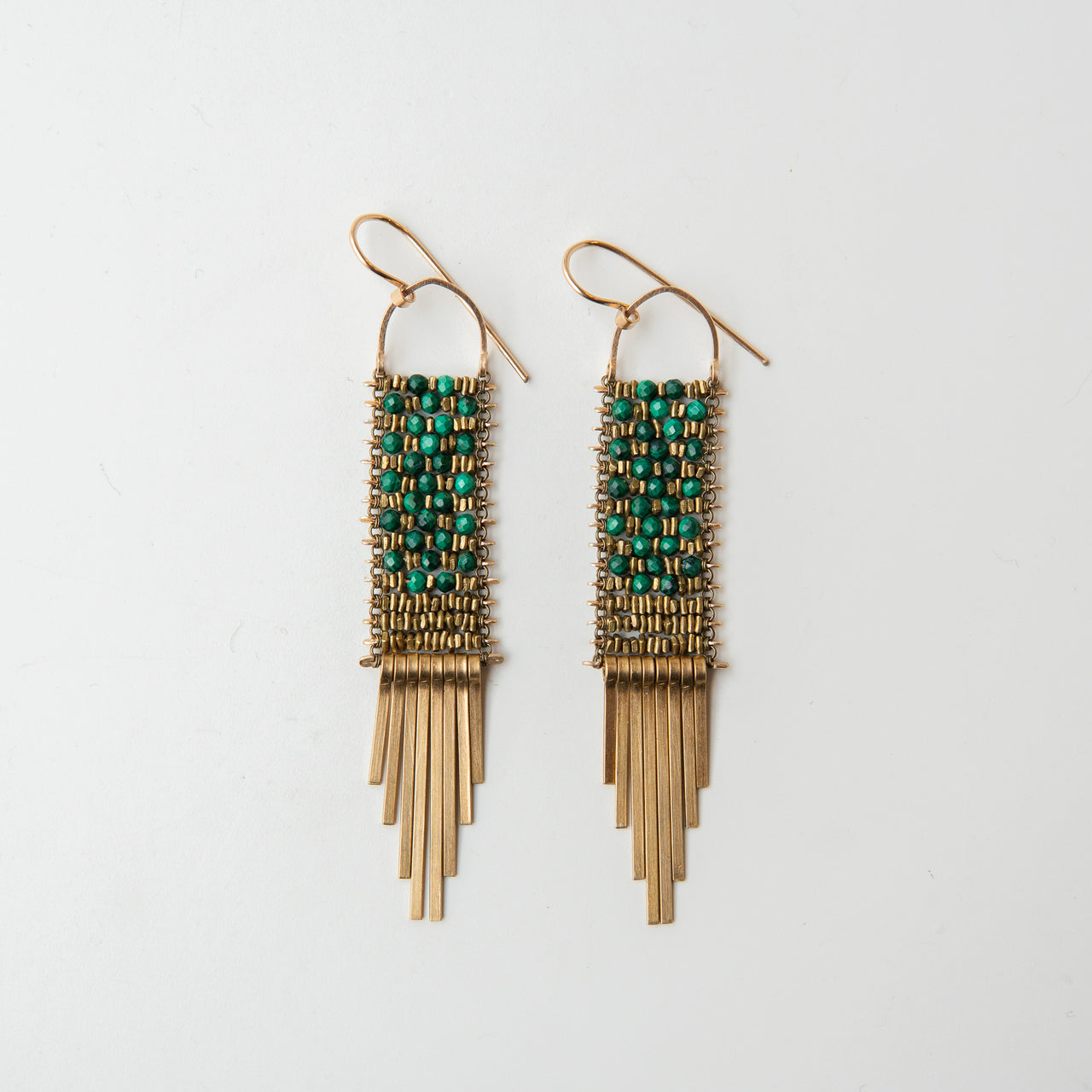 Malachite and Brass Tapestry Earrings