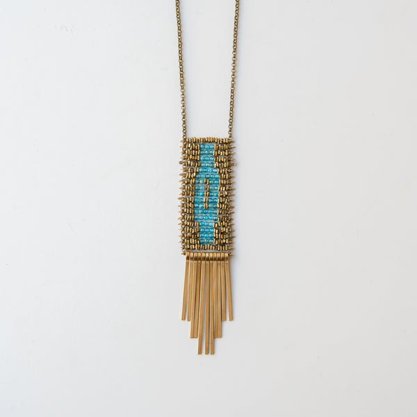 Aquamarine and Brass Tapestry Necklace