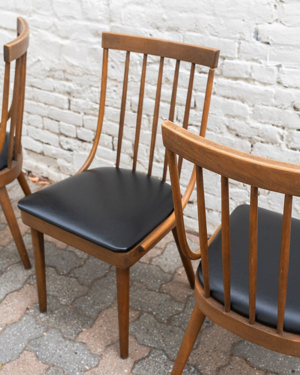 Vintage Oak and Black Leather Dining Chairs