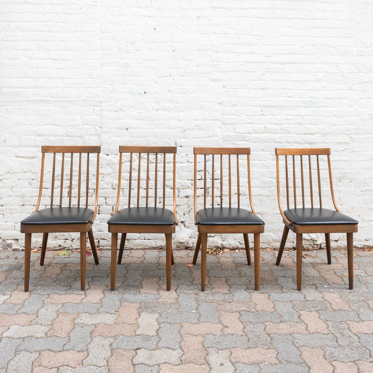 Vintage Oak and Black Leather Dining Chairs