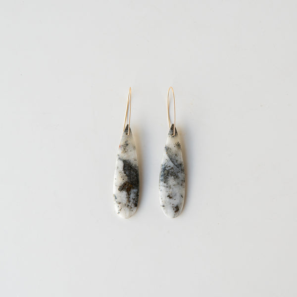 Pyrite in Quartz (Teardrop) Slice Stone Earrings