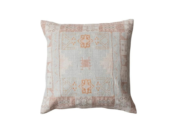 Square Cotton Chenille Distressed Print Pillow