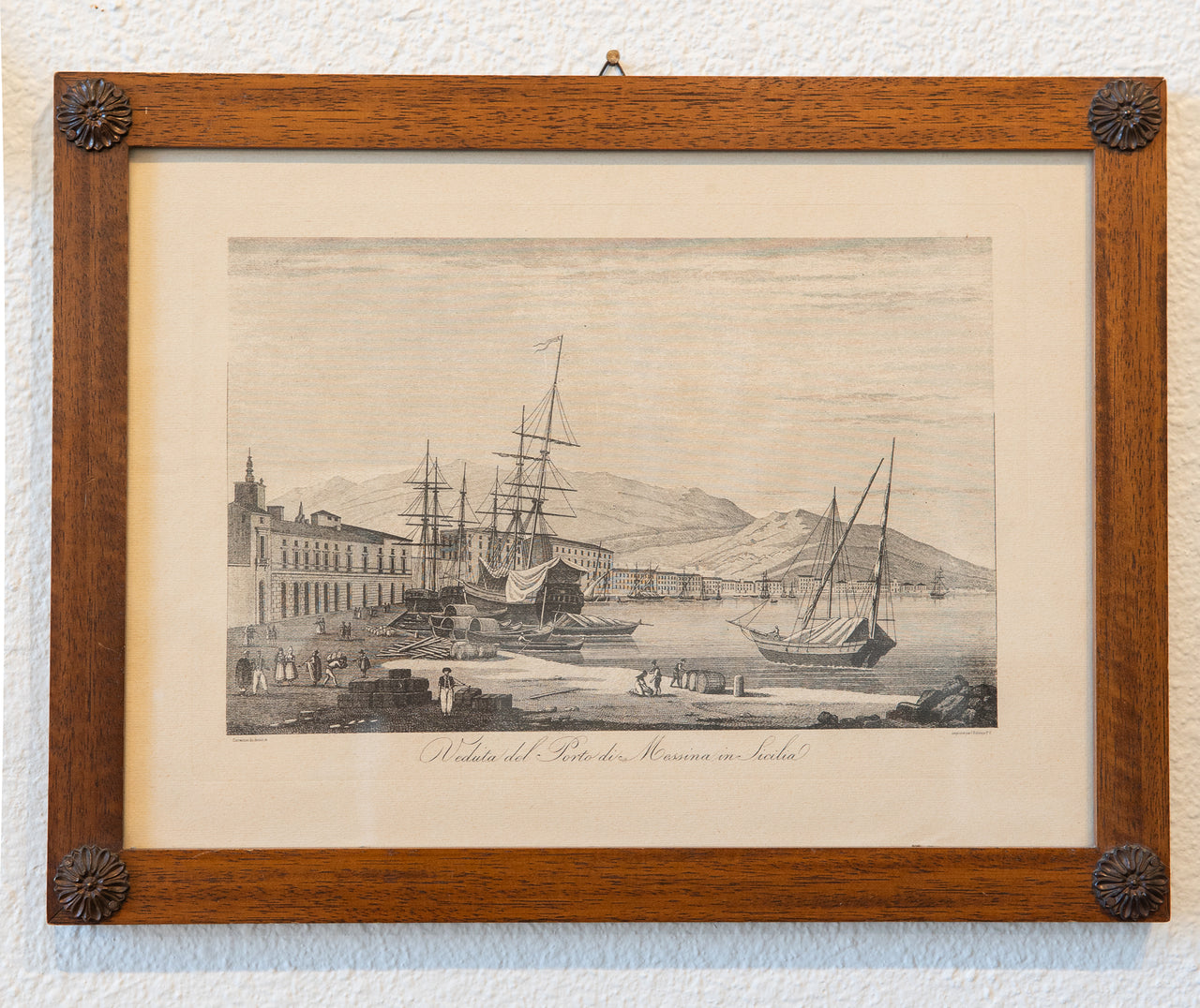 Veduta del Porto di Messina in Sicilia Framed Vintage Print