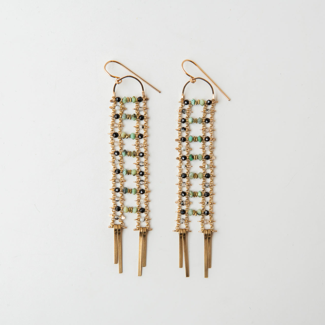 Turquoise and Spinel Ladder Earrings
