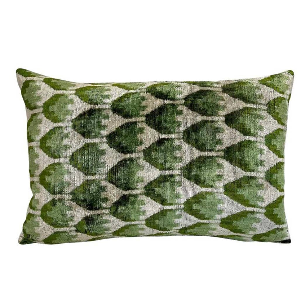 Green w/ Insert Ikat Velvet Silk Pillow