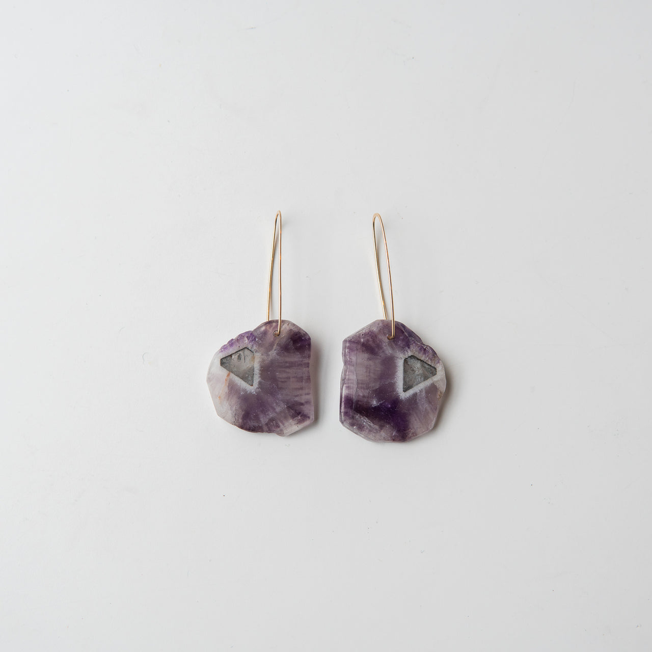 Amethyst w/ Triangle Slice Stone Earrings